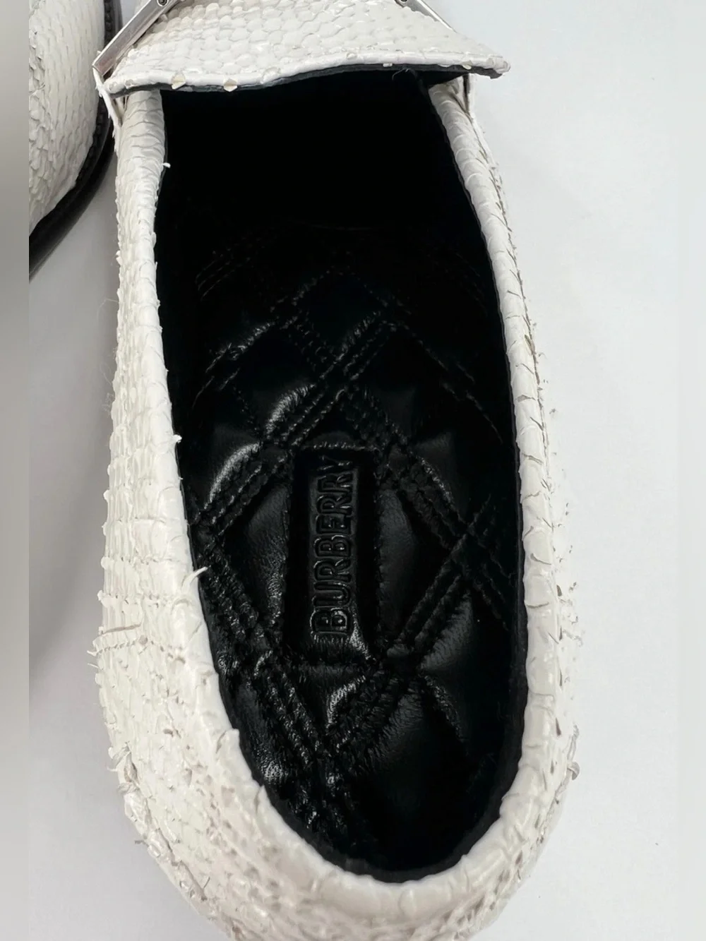 Burberry Tower Loafer Horsebit White Textured Leather Flat Women Shoes EU 40